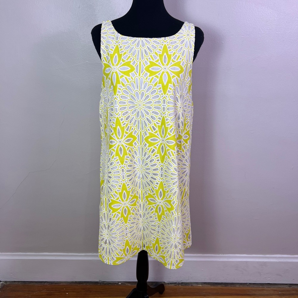 Anthropologie Weston Yellow White Floral Eyelet Lace Sleeveless Dress, Large